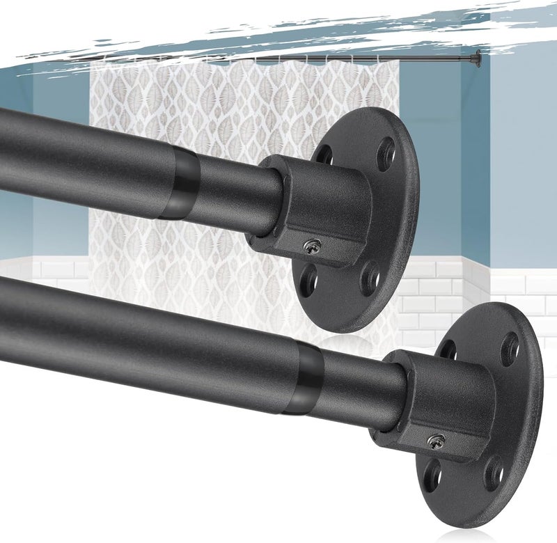 LAKEROD Heavy Duty Shower Curtain Rod - 28 to 48" Fixed Shower Curtain Rod Wall Mounted - Adjustable Extendable Rustproof for Bathroom,Closet,Doorway,Window - Matte Black 2 Pack - Image 1
